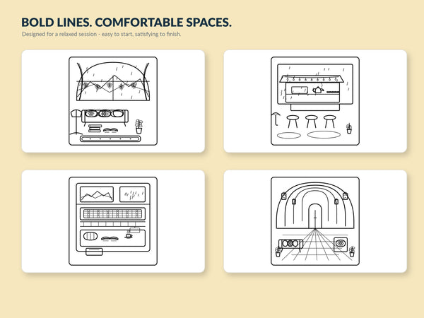 Bold clean outlines and comfortable coloring spaces